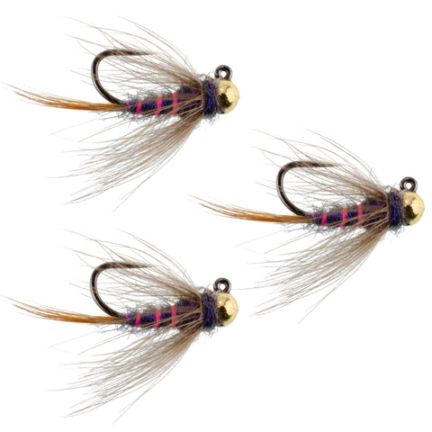 3 Pack Tungsten Bead Duracell Jigged Czech Nymph Euro Nymphing Fly - Hook Size 14