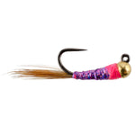 Tungsten Bead Hot Spot Purple Perdigon Tactical Jig Spanish Czech Euro Nymph Fly - 6 Flies Size 16