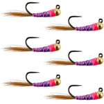 Tungsten Bead Hot Spot Purple Perdigon Tactical Jig Spanish Czech Euro Nymph Fly - 6 Flies Size 16