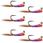 Tungsten Bead Hot Spot Purple Perdigon Tactical Jig Spanish Czech Euro Nymph Fly - 6 Flies Size 18