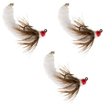 3 Pack Tungsten Bead White Mop Fly Tactical Jig Czech Euro Nymph Barbless Fly - 3 Flies Size 14