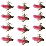 Tungsten Bead Hot Pink Mop Fly Tactical Jig Czech Euro Nymph Barbless Fly 12 Flies - Size 14