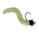 Tungsten Bead Chartreuse Wormy Mop Fly Tactical Jig Czech Euro Nymph Barbless Fly - 1 Dozen Flies Size 12