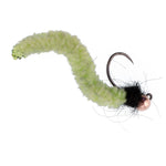 Tungsten Bead Chartreuse Wormy Mop Fly Tactical Jig Czech Euro Nymph Barbless Fly - 1 Dozen Flies Size 14