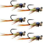 Tungsten Bead Tactical Jig Copper John Chartreuse Czech Nymph Euro Nymphing Fly - 6 Flies Size 16