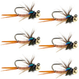 Tungsten Bead Tactical Jig Copper John Czech Nymph Euro Nymphing Fly - 6 Flies Size 12