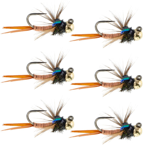 Tungsten Bead Tactical Jig Copper John Czech Nymph Euro Nymphing Fly - 6 Flies Size 14