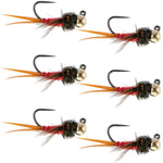 Tungsten Bead Tactical Jig Copper John Red Czech Nymph Euro Nymphing Fly - 6 Flies Size 16