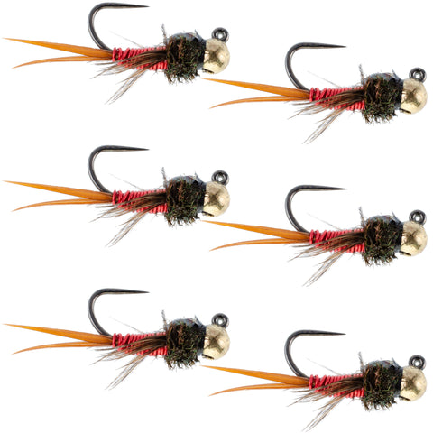 Tungsten Bead Tactical Jig Copper John Red Czech Nymph Euro Nymphing Fly - 6 Flies Size 16