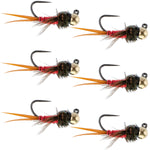 Tungsten Bead Tactical Jig Copper John Red Czech Nymph Euro Nymphing Fly - 6 Flies Size 14