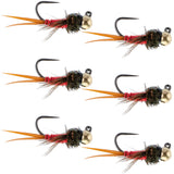 Tungsten Bead Tactical Jig Copper John Red Czech Nymph Euro Nymphing Fly - 6 Flies Size 14