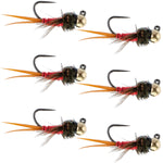 Tungsten Bead Tactical Jig Copper John Red Czech Nymph Euro Nymphing Fly - 6 Flies Size 12