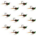 Tungsten Bead Tactical CDC Frenchie Czech Nymph Euro Nymphing Fly - 1 Dozen Flies Size 12