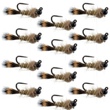 Black Tungsten Bead Tactical Hares Ear Czech Nymph Euro Nymphing Fly - 1  Dozen Flies Size 14