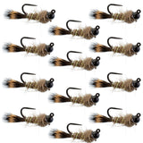 Black Tungsten Bead Tactical Hares Ear Czech Nymph Euro Nymphing Fly - 1  Dozen Flies Size 16