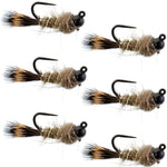 Black Tungsten Bead Tactical Hares Ear Czech Nymph Euro Nymphing Fly - 6 Flies Size 16