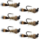 Black Tungsten Bead Tactical Hares Ear Czech Nymph Euro Nymphing Fly - 6 Flies Size 14