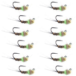 Tungsten Bead Hot Spot Pheasant Tail Tactical Jig Chartreuse Czech Nymph Euro Nymphing Fly - 1 Dozen Flies Size 14