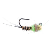 Tungsten Bead Hot Spot Pheasant Tail Tactical Jig Chartreuse Czech Nymph Euro Nymphing Fly - 1 Dozen Flies Size 16