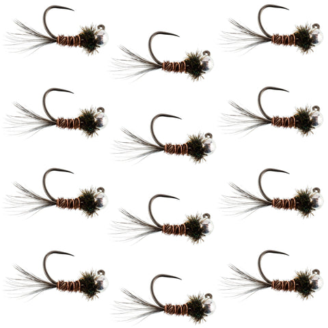 Tungsten Bead Pheasant Tail Tactical Jig Czech Nymph Euro Nymphing Fly - 1 Dozen Flies Size 16