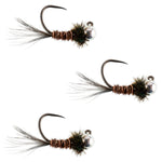 3 Pack Tungsten Bead Pheasant Tail Tactical Jig Czech Nymph Euro Nymphing Fly - Hook Size 16