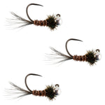 3 Pack Tungsten Bead Pheasant Tail Tactical Jig Czech Nymph Euro Nymphing Fly - Hook Size 12