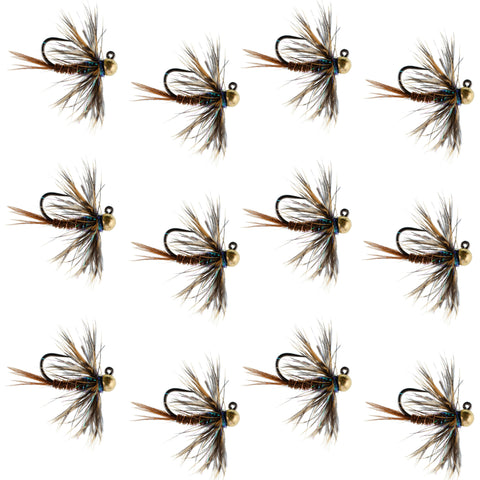 Tungsten Bead Soft Hackle Pheasant Tail Tactical Jig Czech Nymph Euro Nymphing Fly - 1 Dozen Flies Size 16