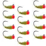 Tungsten Hot Bead Walt's Worm Jig Tactical Czech Nymph Euro Nymphing Fly - 1 Dozen Flies Hook Size 12