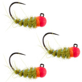 3 Pack Tungsten Hot Bead Walt's Worm Jig Tactical Czech Nymph Euro Nymphing Fly - Hook Size 12