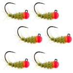 Tungsten Hot Bead Walt's Worm Jig Tactical Czech Nymph Euro Nymphing Fly - 6 Flies Hook Size 16