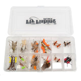 Trout Fly Assortment - Essential Terrestrials Fly Fishing Flies Collection - Includes Foam Hoppers, Ants, Beetles, and Cicadas - 2 Dozen Trout Flies with Fly Box