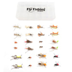 Trout Fly Assortment - Essential Terrestrials Fly Fishing Flies Collection - Includes Foam Hoppers, Ants, Beetles, and Cicadas - 2 Dozen Trout Flies with Fly Box