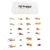 Trout Fly Assortment - Essential Terrestrials Fly Fishing Flies Collection - Includes Foam Hoppers, Ants, Beetles, and Cicadas - 2 Dozen Trout Flies with Fly Box