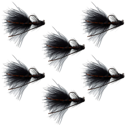 Tungsten Bead Tactical Black Mini Bugger Czech Nymph Euro Nymphing Fly - 6 Flies Size 8