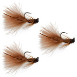 3 Pack Tungsten Bead Tactical Brown Mini Bugger Czech Nymph Euro Nymphing Fly - 3 Flies Size 12