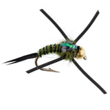 Tungsten Bead Head Rubber Legs Black Olive Zebra Copper John Nymph Fly Fishing Flies - Set of 6 Flies Hook Size 12