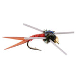 Tungsten Bead Head Rubber Legs Red Copper John Nymph Fly Fishing Flies - Set of 6 Flies Hook Size 12