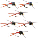 Tungsten Bead Head Rubber Legs Red Copper John Nymph Fly Fishing Flies - Set of 6 Flies Hook Size 12