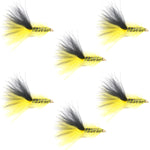 Yellow Black Bead Head Crystal Woolly Bugger Classic Streamer Flies - Set of 6 Trout Fly Fishing Flies - Hook Size 8