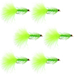 Chartreuse Bead Head Crystal Woolly Bugger Classic Streamer Flies - Set of 6 Trout Fly Fishing Flies - Hook Size 4