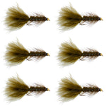 Dark Olive Bead Head Crystal Woolly Bugger Classic Streamer Flies - Set of 6 Trout Fly Fishing Flies - Hook Size 8