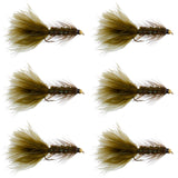 Dark Olive Bead Head Crystal Woolly Bugger Classic Streamer Flies - Set of 6 Trout Fly Fishing Flies - Hook Size 4