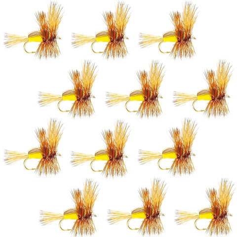 Barbless Yellow Humpy Classic Hair Wing Dry Fly - 1 Dozen Flies Hook Size 10