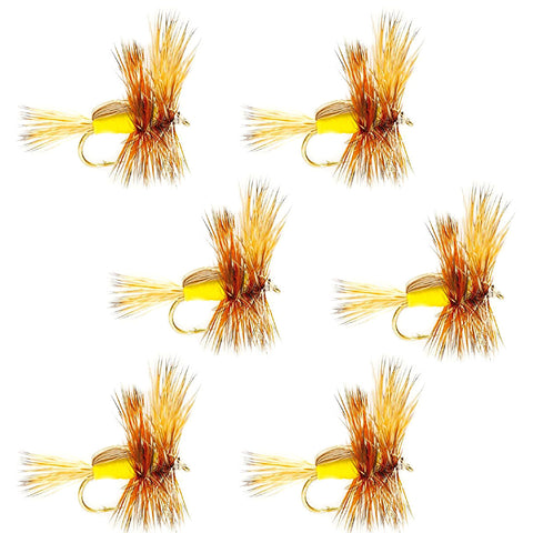 Barbless Yellow Humpy Classic Hair Wing Dry Fly - 6 Flies Hook Size 16