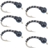 Black Zebra Midge - Black Bead Head - 6 Flies Size 14 - Tailwater and Lake Fly Fishing Flies