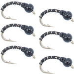 Black Zebra Midge - Black Bead Head - 6 Flies Size 18 - Tailwater and Lake Fly Fishing Flies