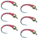 Bead Head Red Zebra Midge Still Water Nymph 6 Flies Hook Size 16