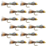 Flashback Gold Ribbed Hare's Ear Trout Fly 1 Dozen Nymph Wet Flies Size 18