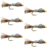 Bead Head Nymph Fly Fishing Flies - Flashback Gold Ribbed Hare's Ear Trout Fly - Nymph Wet Fly - 6 Flies Hook Size 16