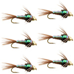 Bead Head Flash Back Pheasant Tail Nymph Fly Fishing Flies - 6 Flies Hook Size 10